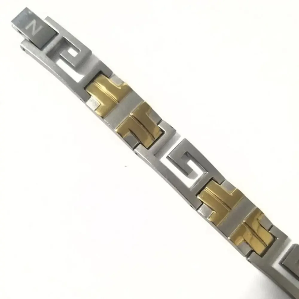 Men's Stainless steel magnetic‎ gold silver bracelet 8.5 inches